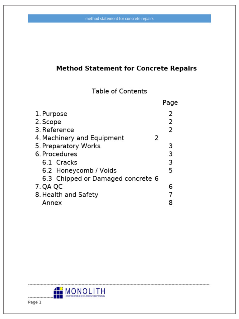 Concrete Repair Method Statement Guide | PDF | Concrete | Plaster