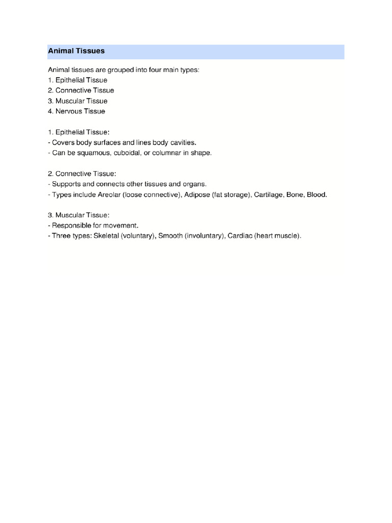 Animal Tissues Notes Pdf