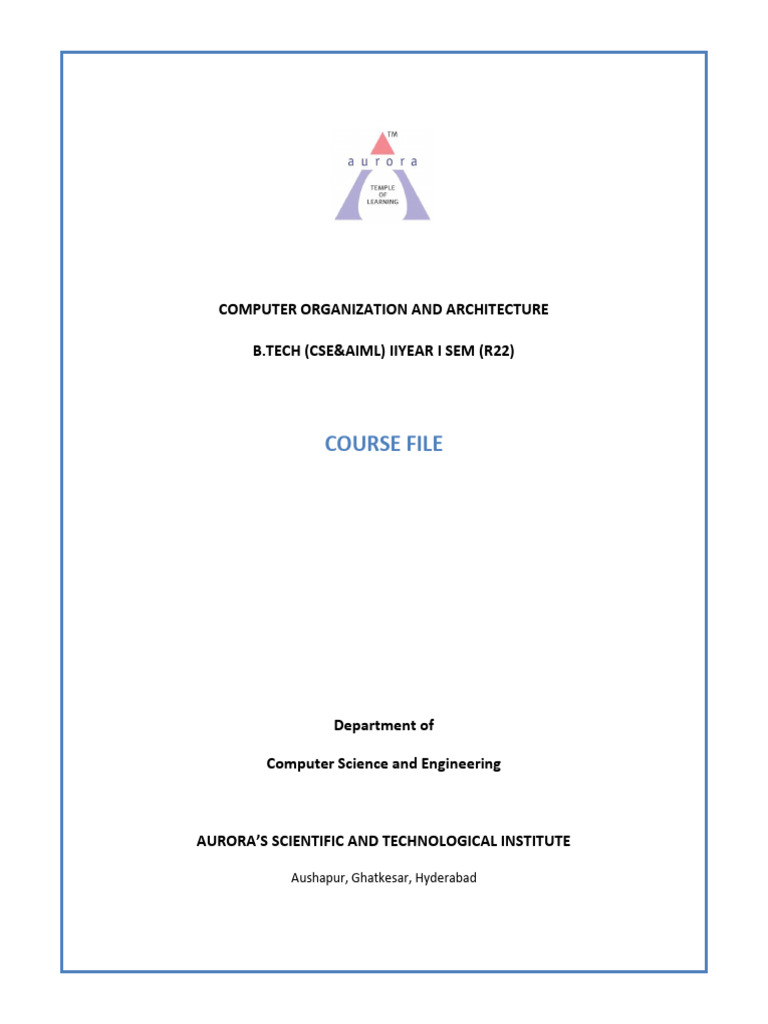 Computer Organization and Architecture Course | PDF | Central ...