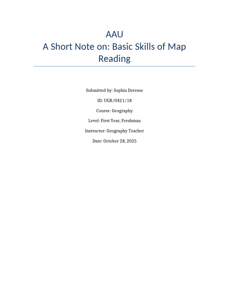 AAU Basic Skills of Map Reading Sophia Deresse | PDF | Map | Topography