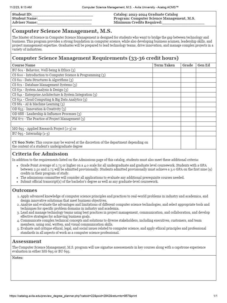 Computer-Science-Management-M.S.-Avila-University-Acalog-ACMS™ | PDF ...