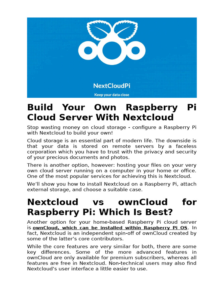 DIY Raspberry Pi Nextcloud Server Guide | PDF | Raspberry Pi | Server ...