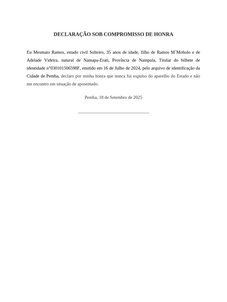 Declaração de Compromisso de Honra | PDF