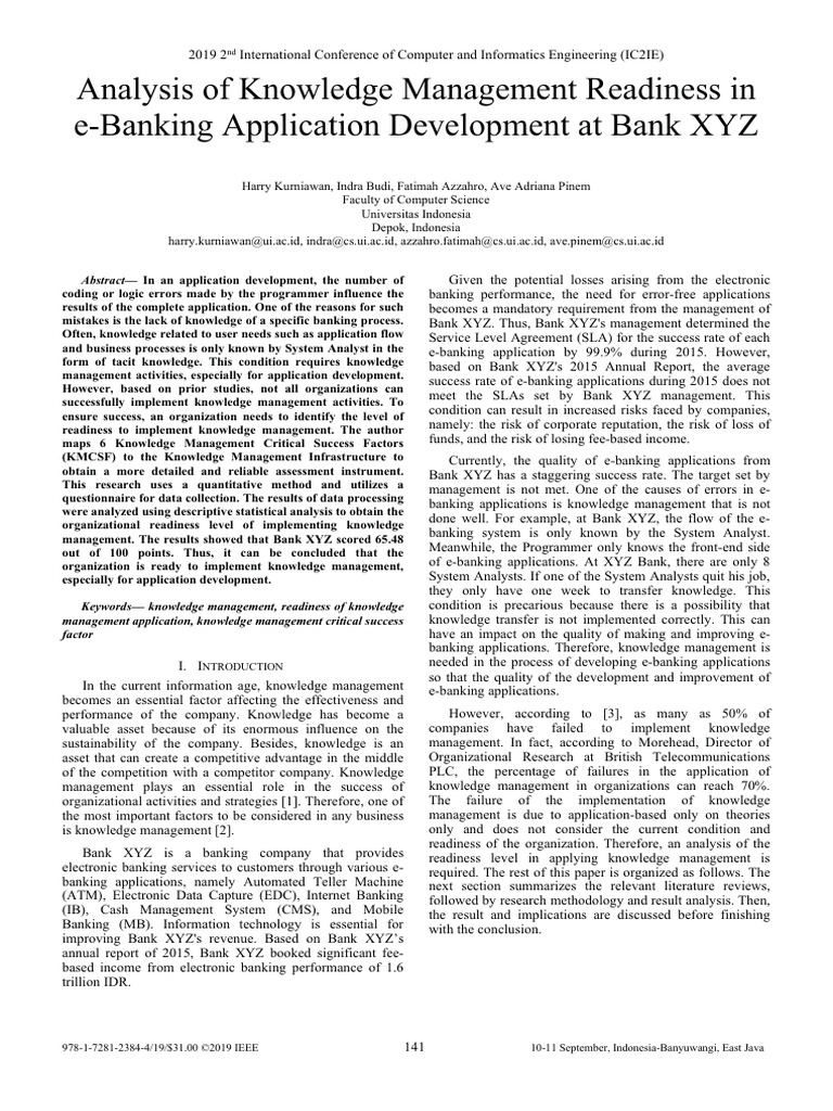 Analysis of Knowledge Management Readiness in E-Banking Application ...