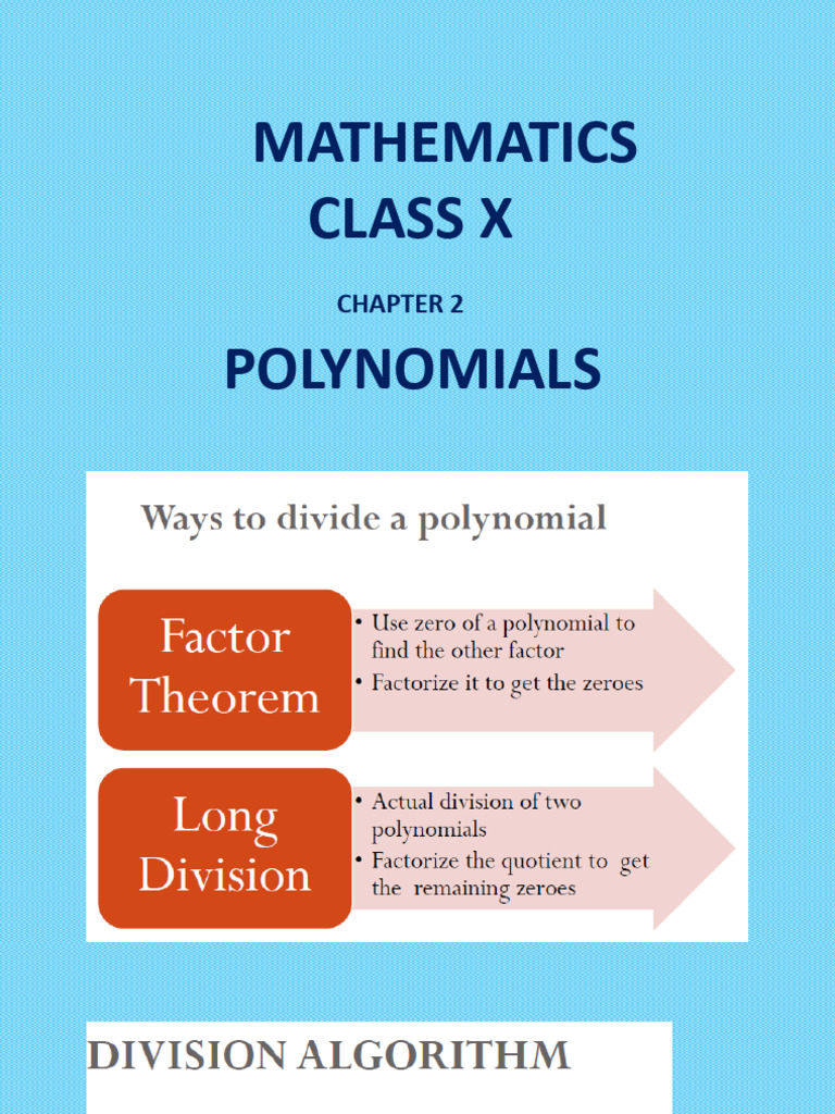 2 Polynomials 3 Division Algorithm of Polynomial | PDF | Division ...
