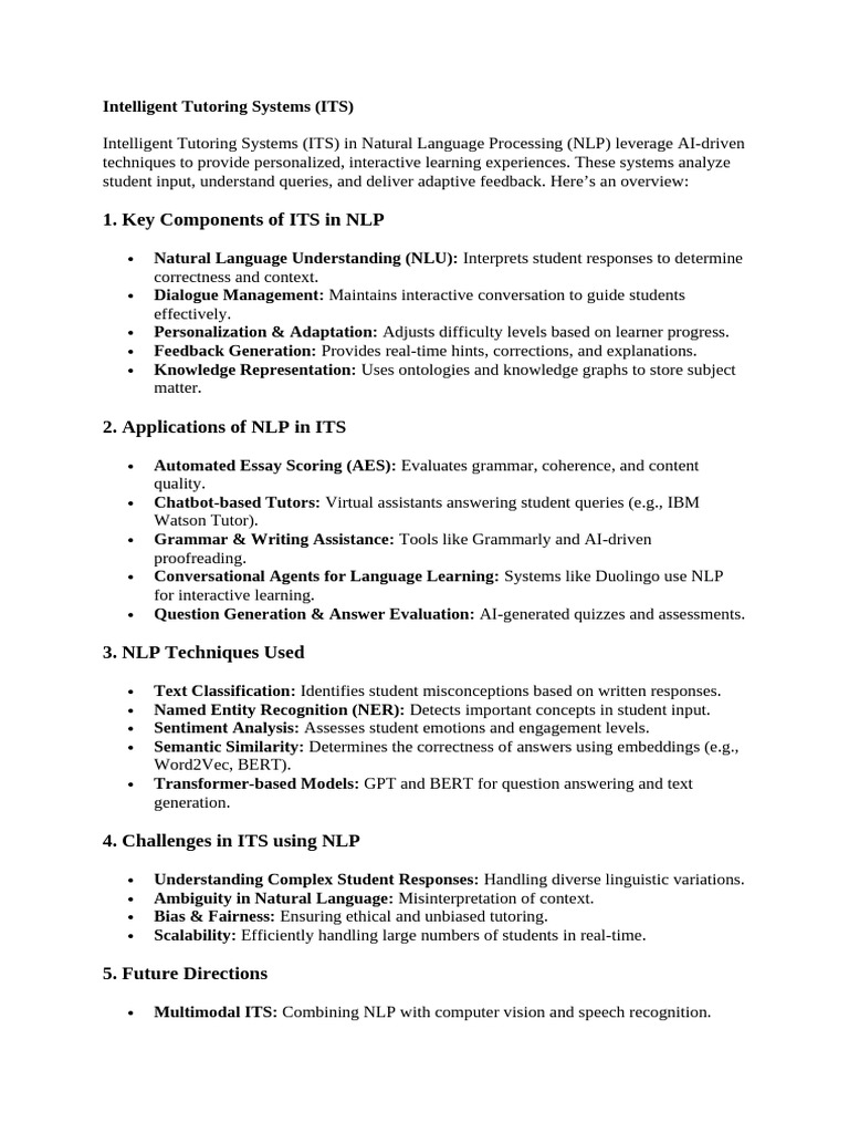 Intelligent Tutoring Systems in NLP | PDF | Artificial Intelligence ...