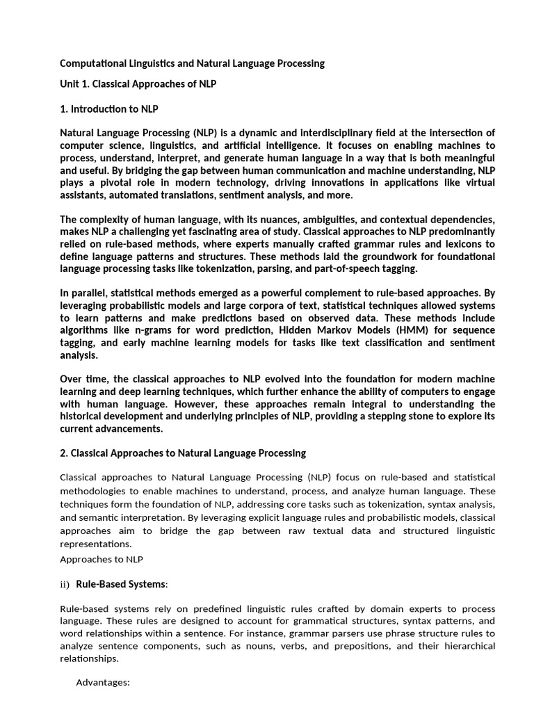 Classical NLP Approaches Explained | PDF | Parsing | Linguistics