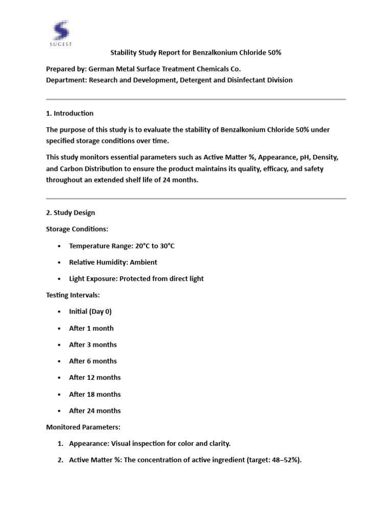 Stability Study Report for Benzalkonium Chloride 50(24 Months) | PDF ...