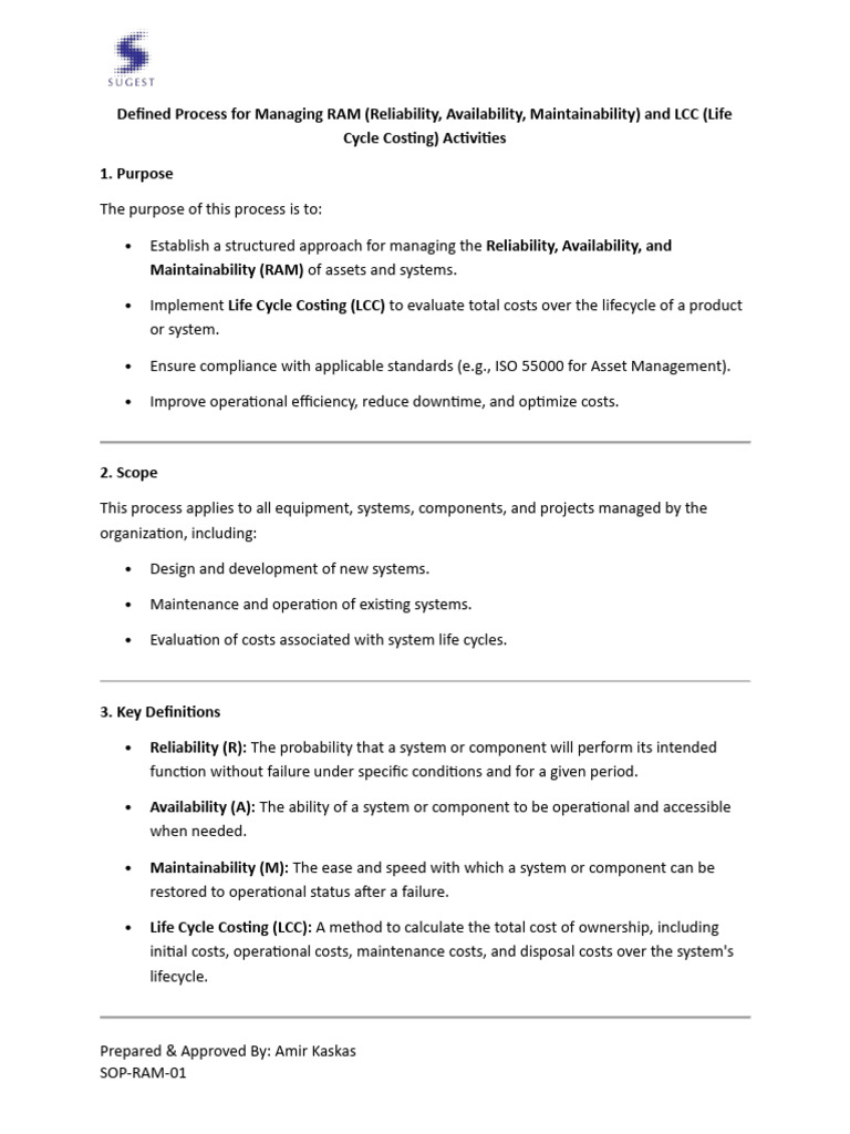 RAM and LCC Management Process Guide | PDF | Reliability Engineering ...