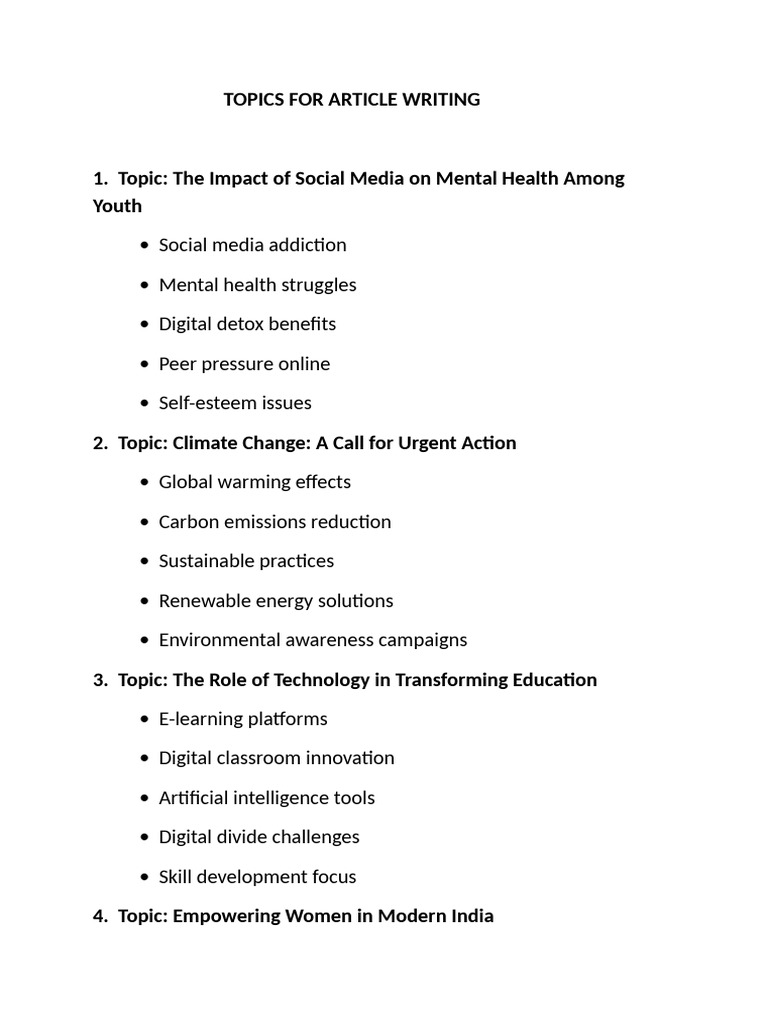 Article Writing Topic Ideas | PDF | Sustainability | Artificial ...
