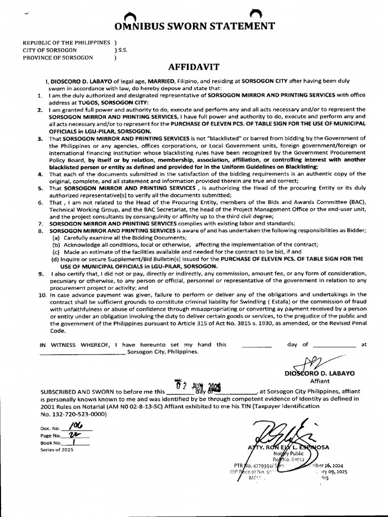 106 Affidavit - June 2, 2025 - Dioscoro D. Labayo | PDF