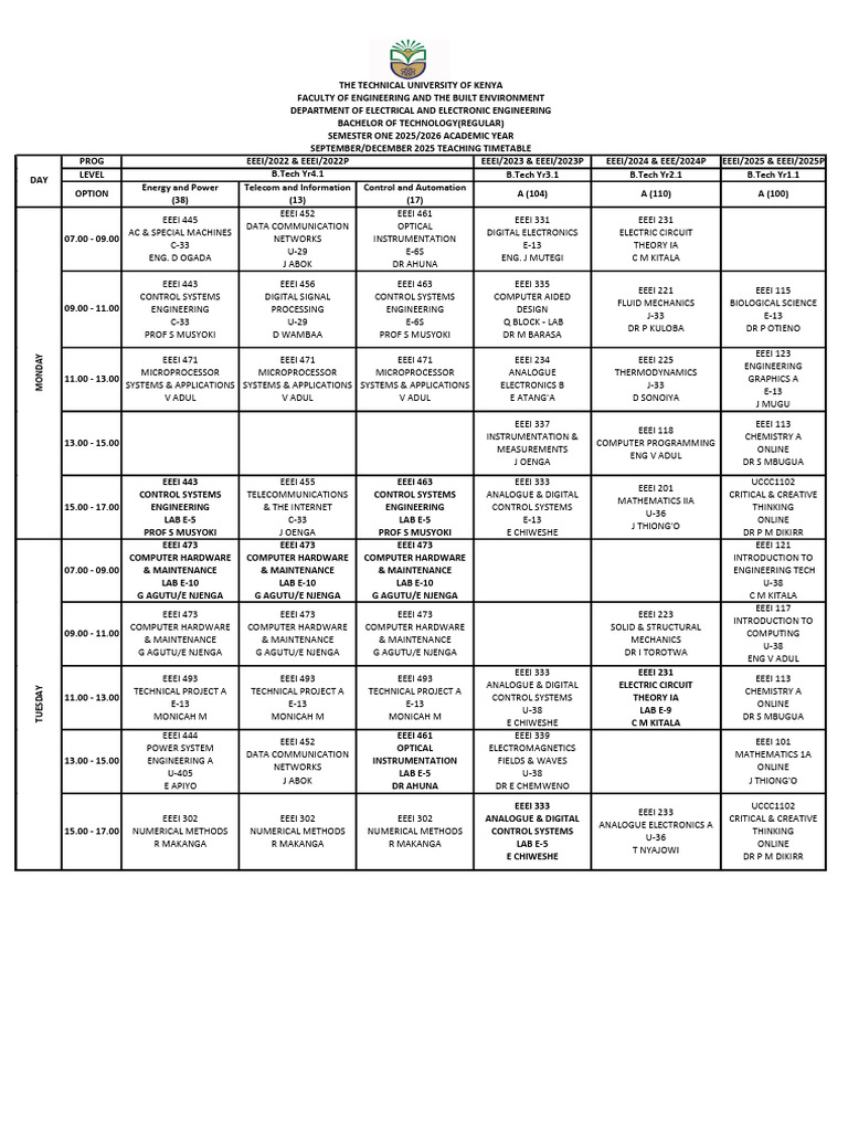 B.Tech Electrical Engineering Timetable 2025 | PDF | Electrical ...