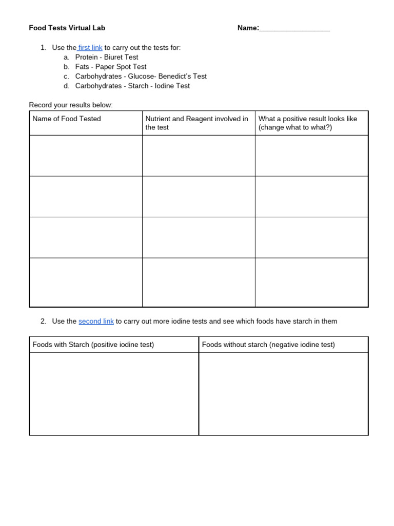 Food Tests Virtual Lab Guide | PDF | Foods | Starch