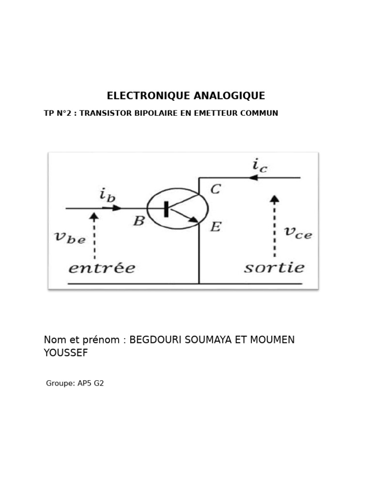 Étude du Transistor NPN en Émetteur Commun | PDF | Transistor bipolaire ...