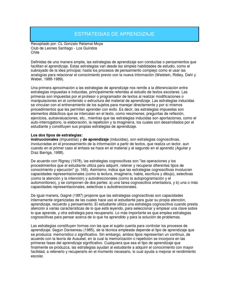 Estrategias de Aprendizaje | PDF | Aprendizaje | Cognición