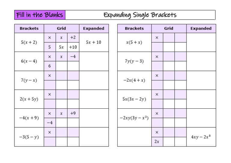 第一步：Expanding Single Brackets Fill in the Blanks | PDF