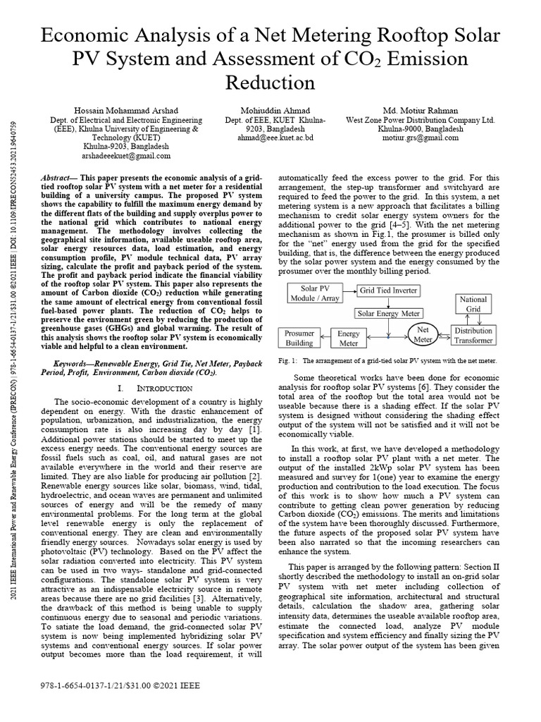 Economic Analysis of a Net Metering Rooftop Solar PV System and ...