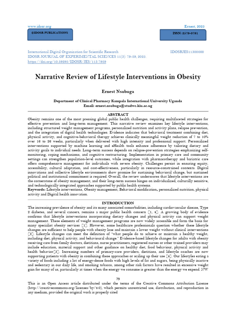 Narrative Review of Lifestyle Interventions in Obesity (WWW - Kiu.ac ...