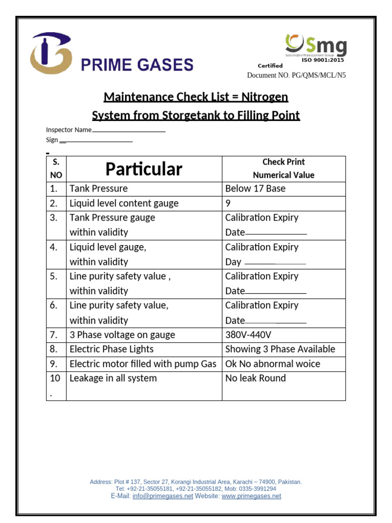 Maintainance Chech List | PDF