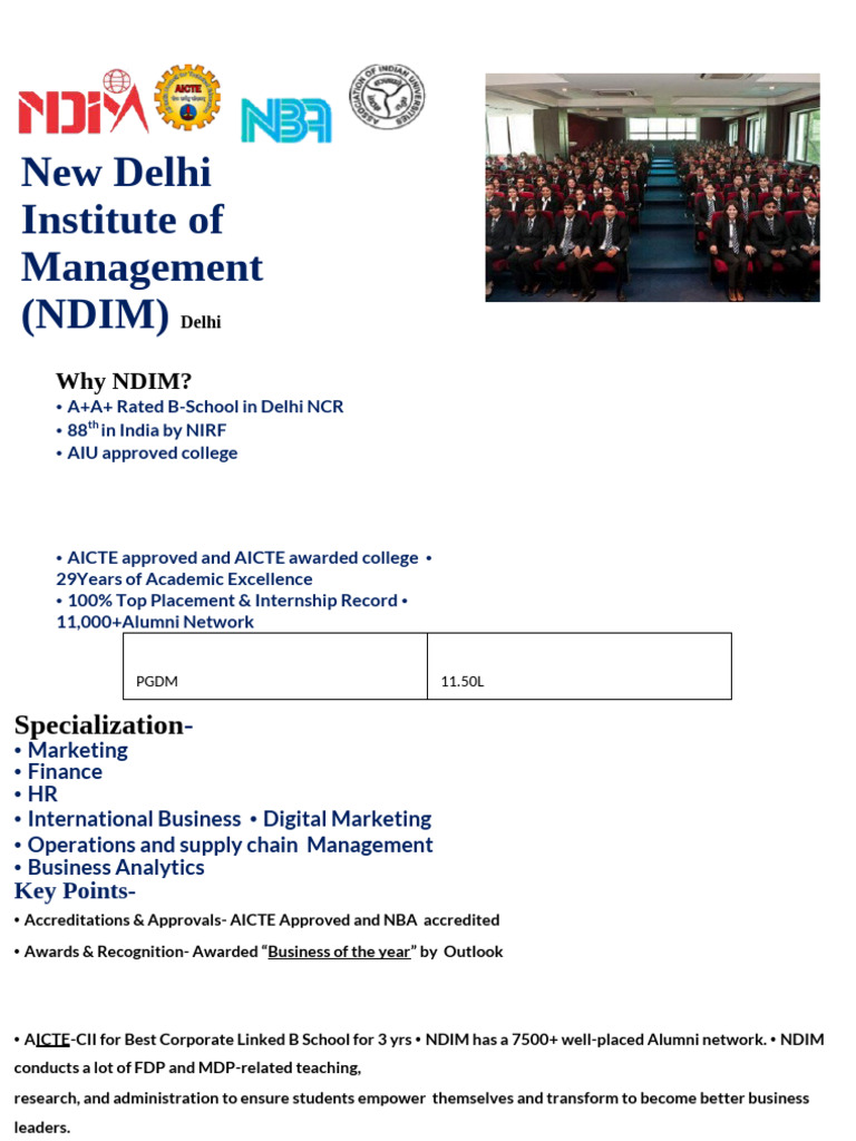 NDIM Delhi: Top B-School for PGDM | PDF | Educational Stages
