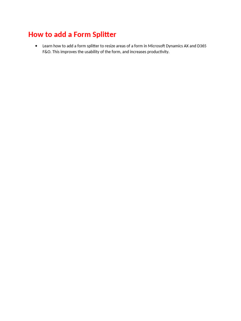 Add a Form Splitter in Dynamics AX/D365 | PDF
