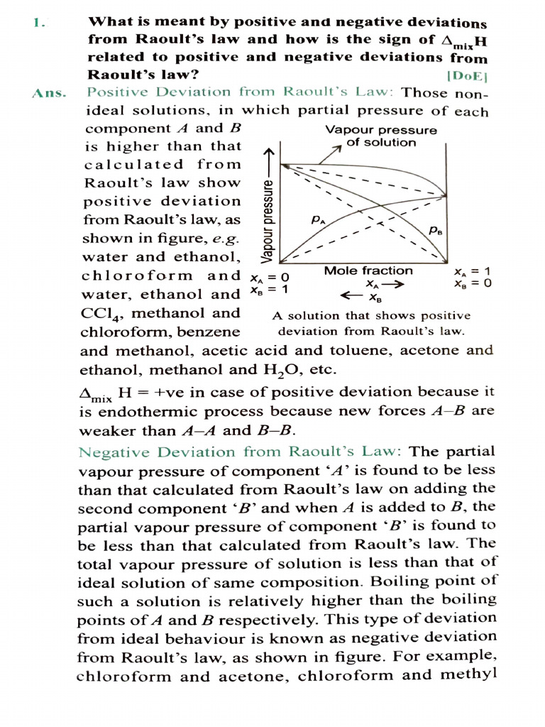 Raoult's Law: Positive vs Negative Deviations | PDF | Chemistry | Gases