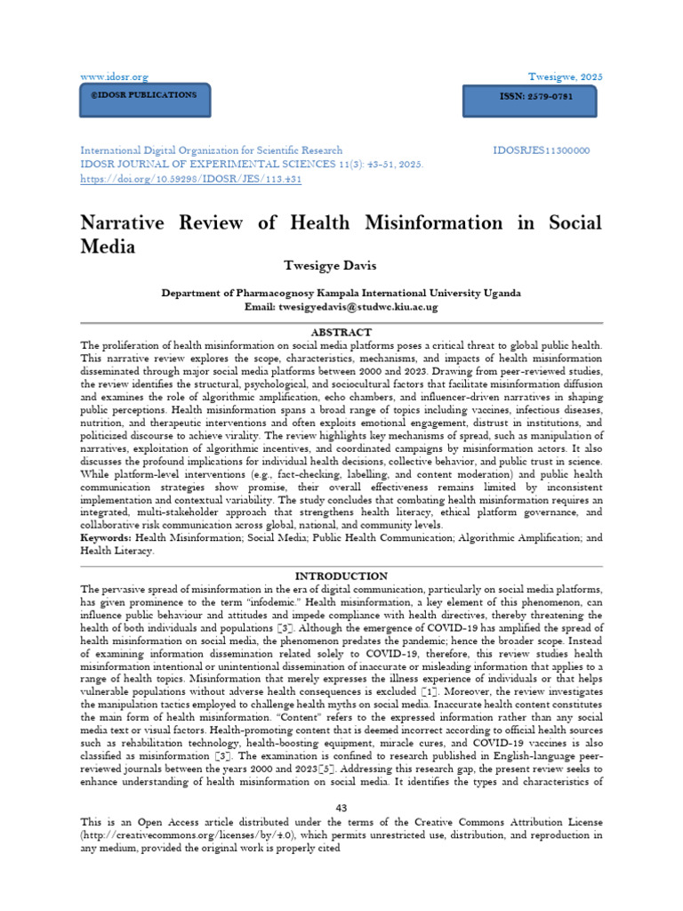Health Misinformation on Social Media | PDF | Social Media | Popular ...