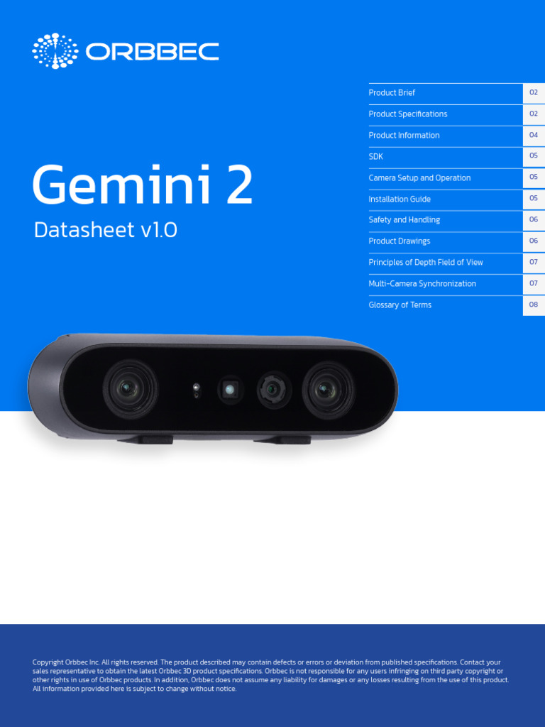 Gemini 2 3D Camera Datasheet | PDF | Camera | Field Of View