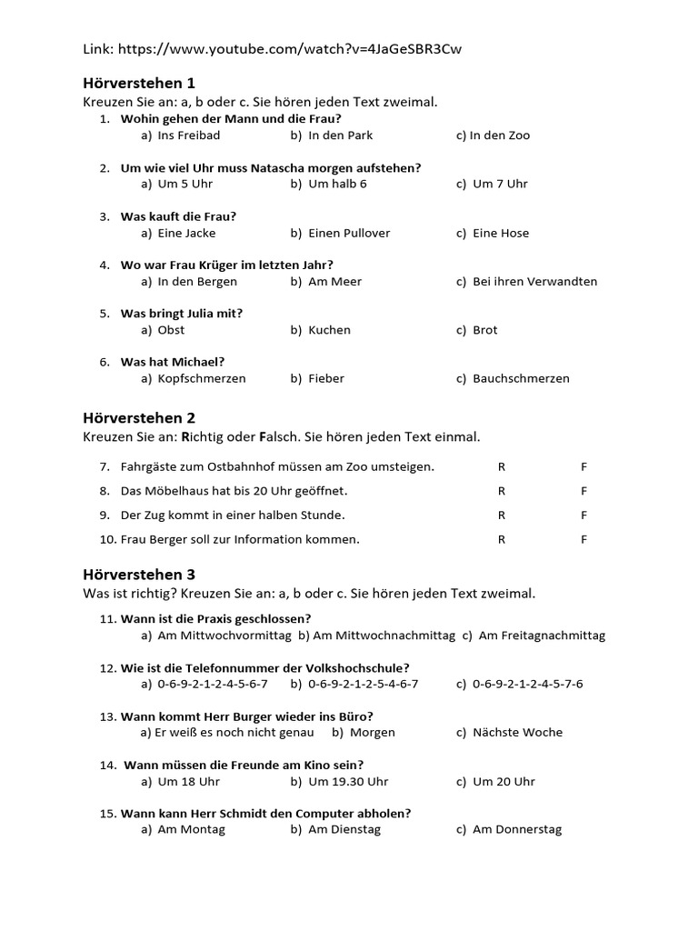 Hörverstehen A1 III | PDF