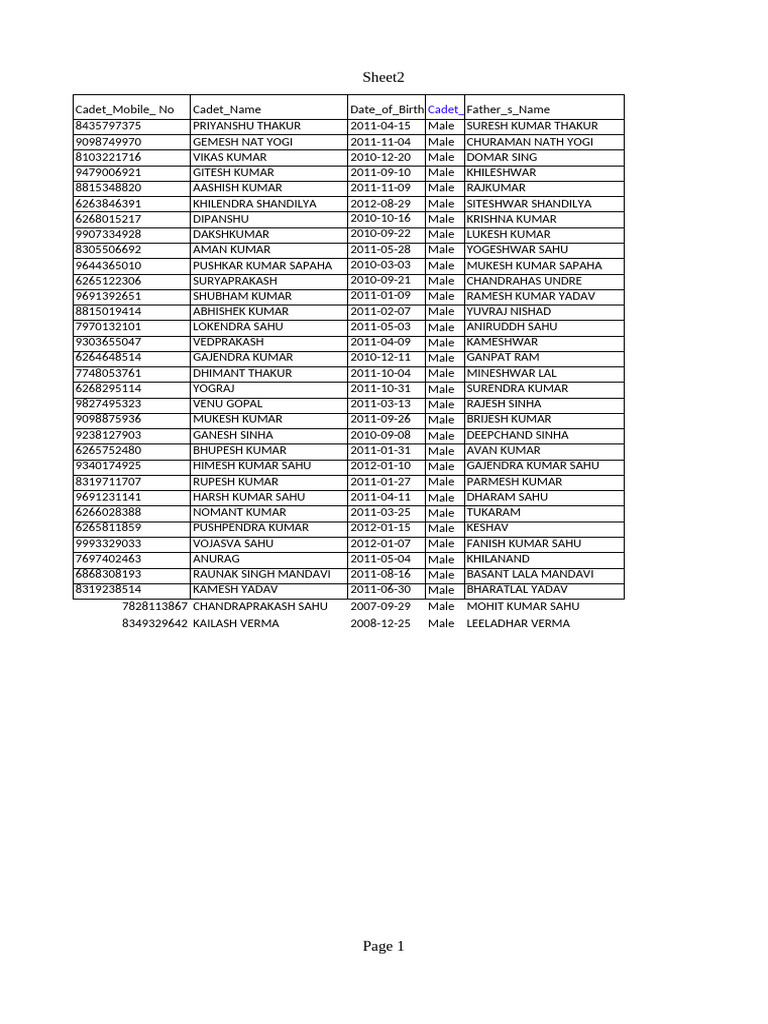 Cadet Personal Information Records | PDF