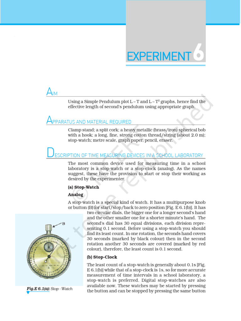 CBSE Class 11 Physics Experiments 6 | PDF | Pendulum | Mechanics