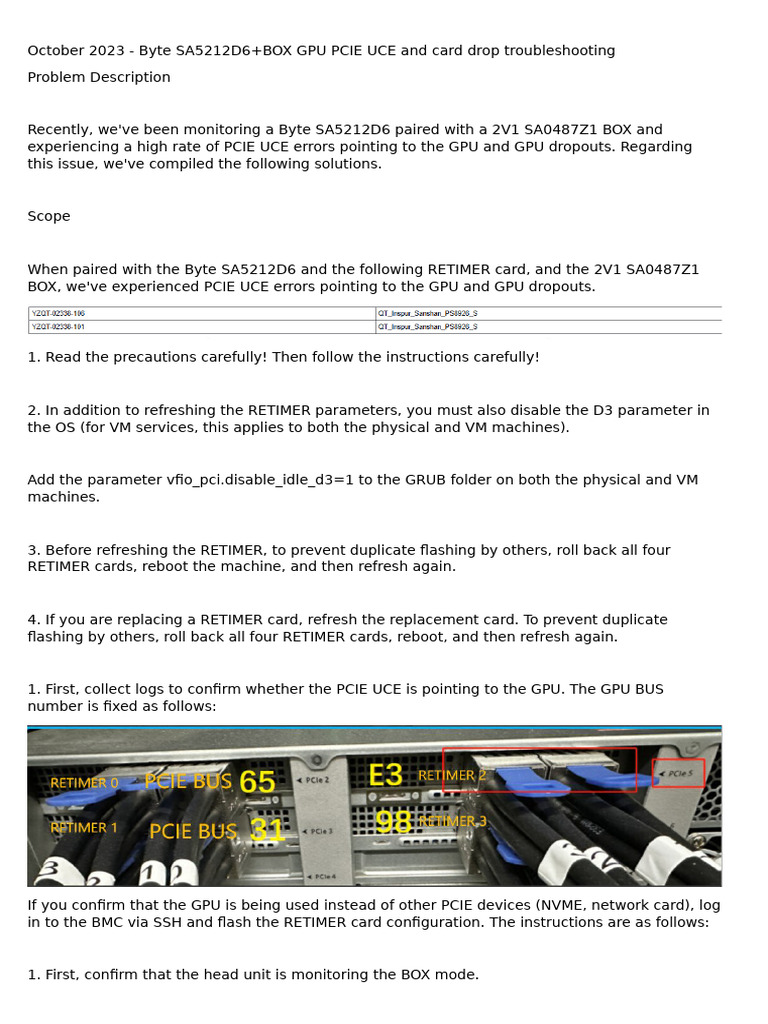 October 2023 - Byte SA5212D6+BOX GPU PCIE UCE and Card Drop ...