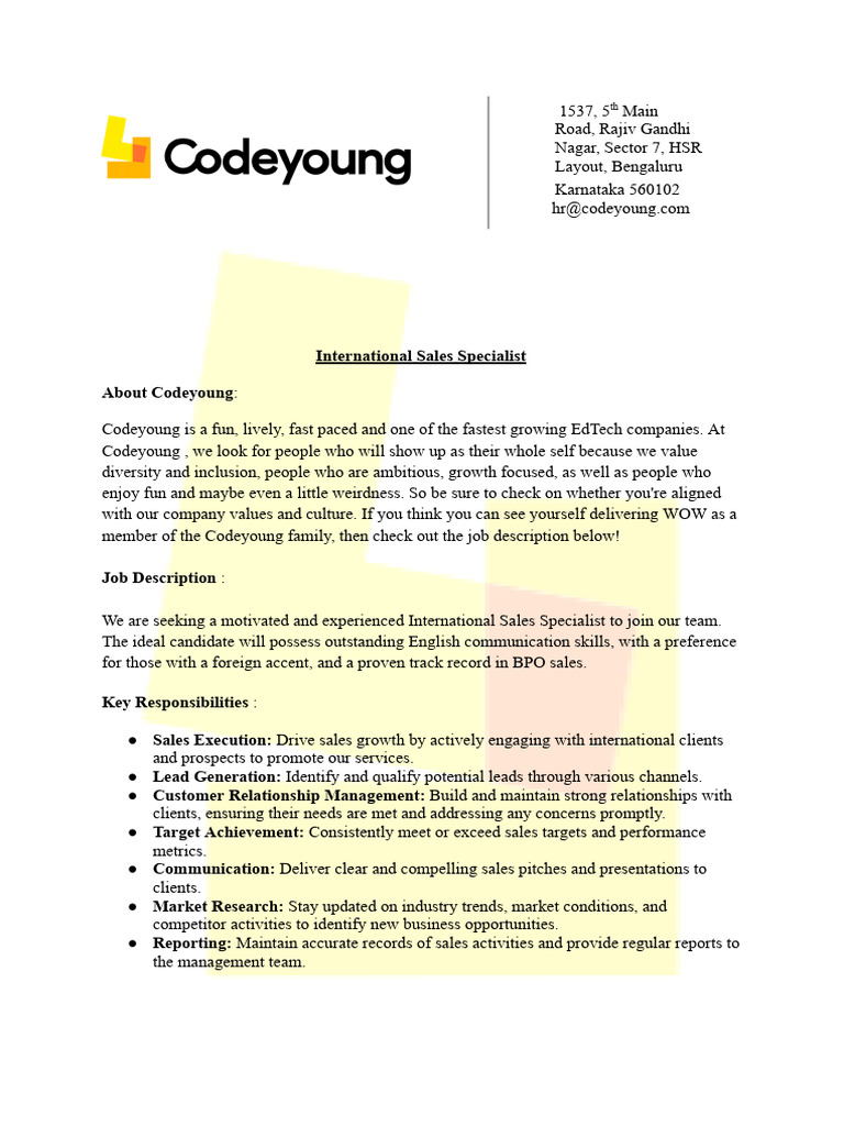 International Sales Specialist - JD .docx | PDF | Industrial And ...