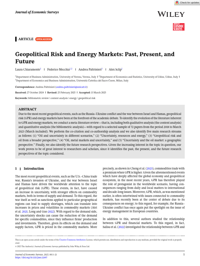 Geopolitical Risk and Energy Markets - Past, Present, And Future | PDF ...