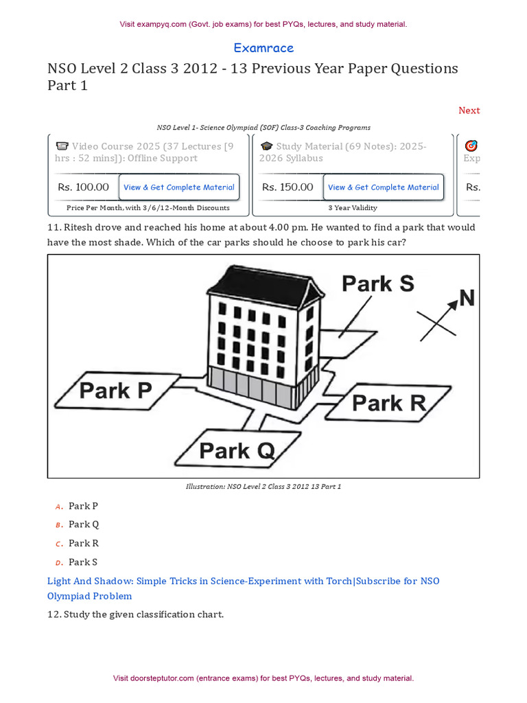 NSO Level 2 Class 3 Previous Papers | PDF | Botany | Plants