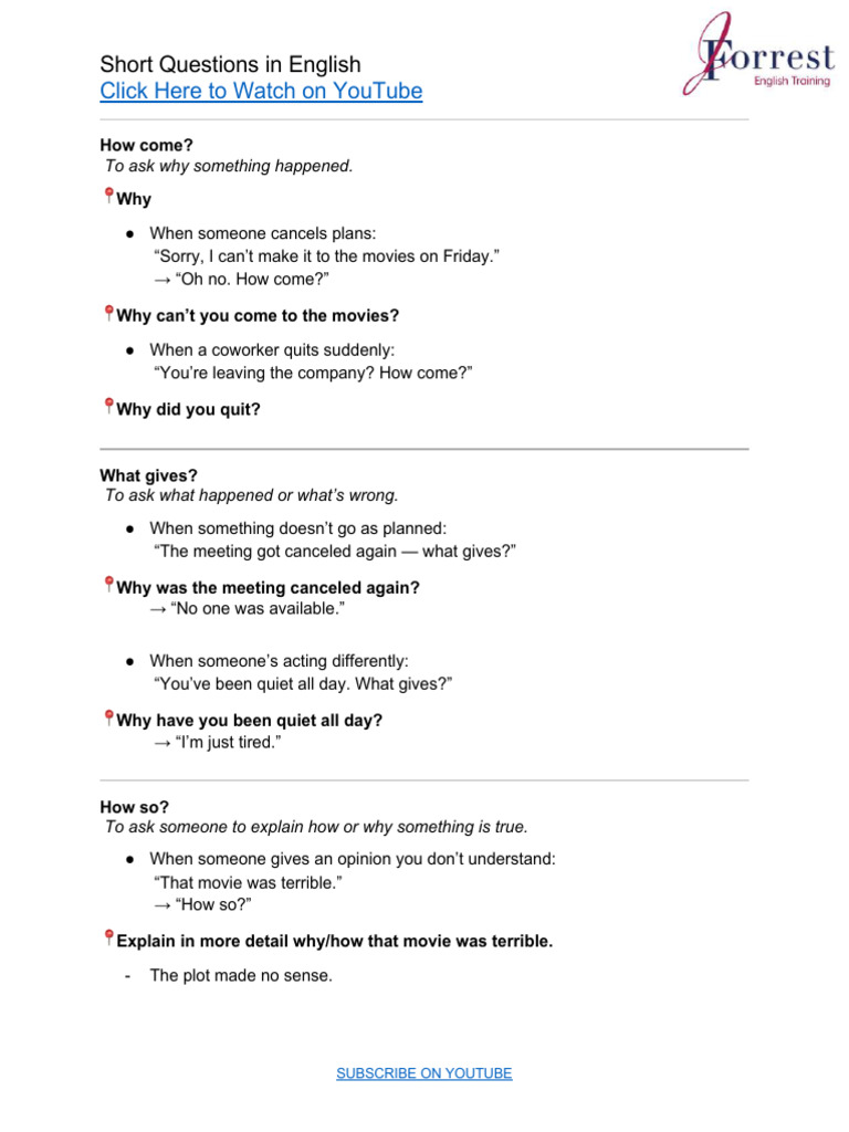 Essential Short Questions in English | PDF | English Language