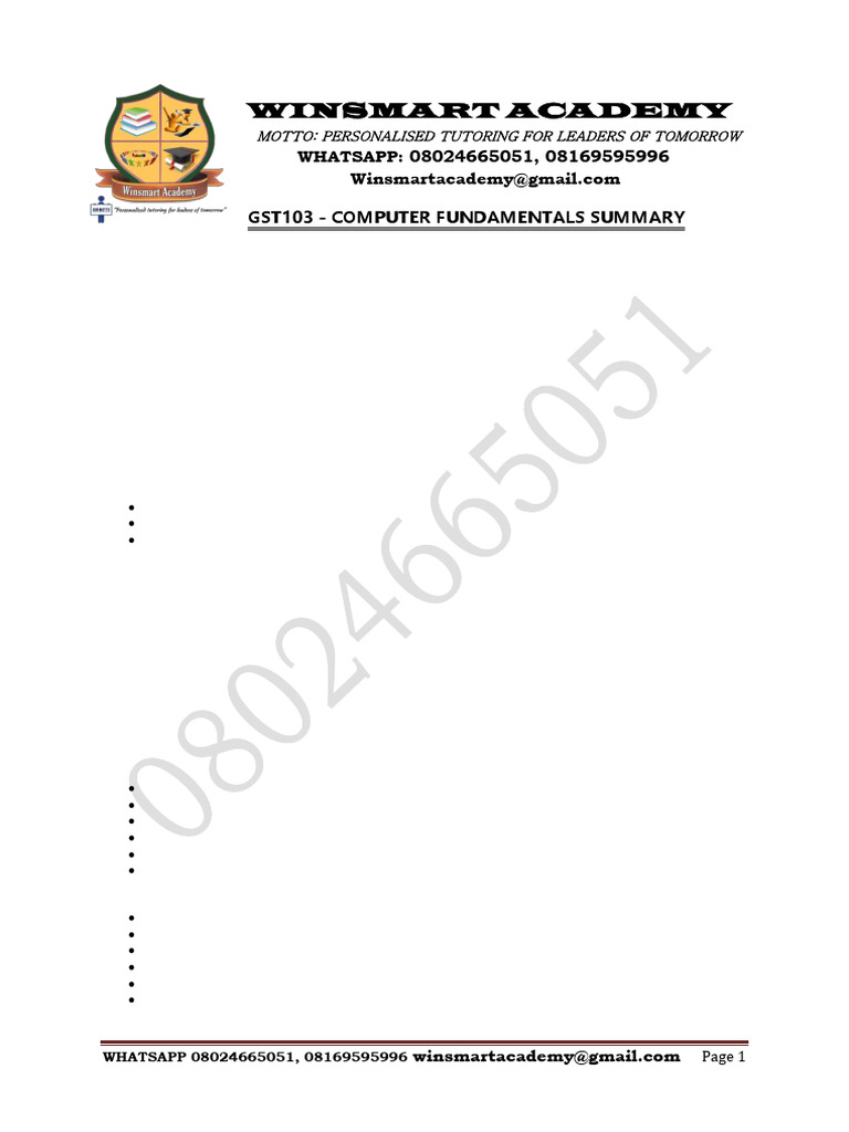 Computer Fundamentals Summary Guide | PDF | Cursor (User Interface ...