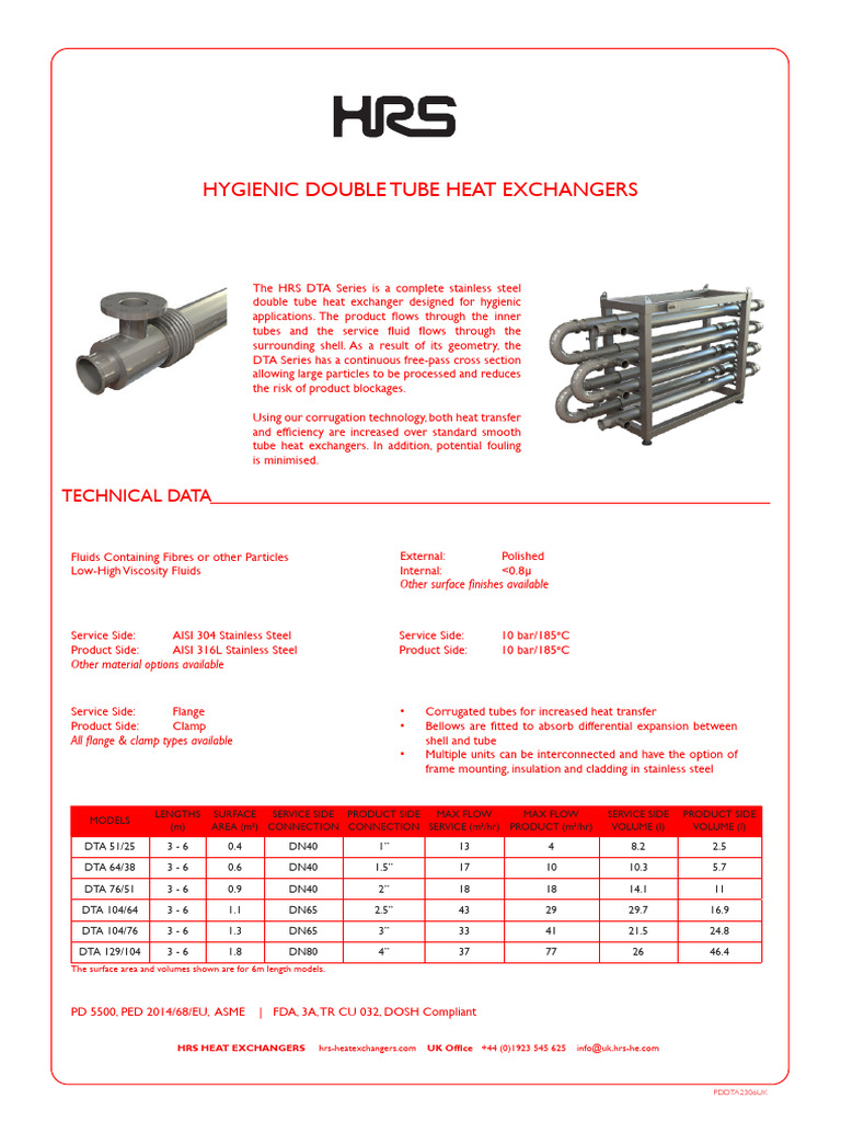 Hygienic Double Tube Heat Exchangers | PDF | Heat Exchanger | Heat Transfer