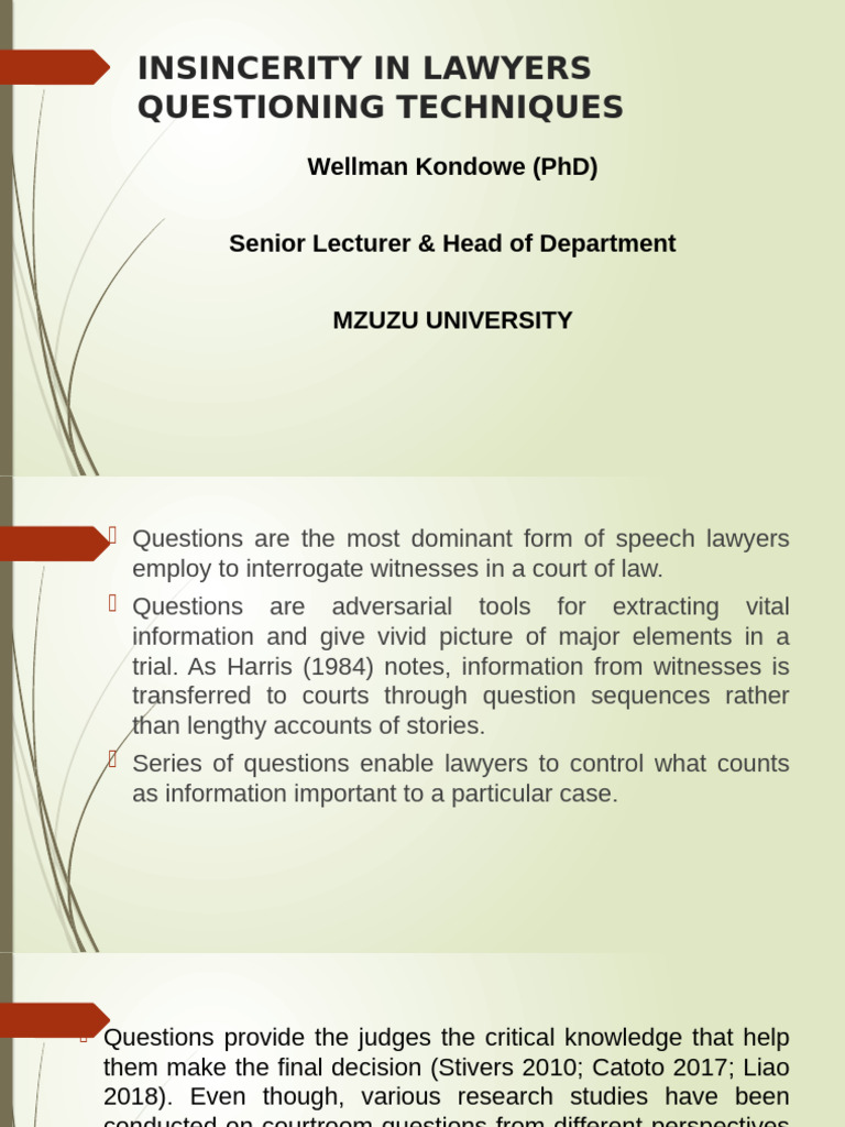 Insincerity in Lawyers' Questioning Techniques | PDF | Witness | Question