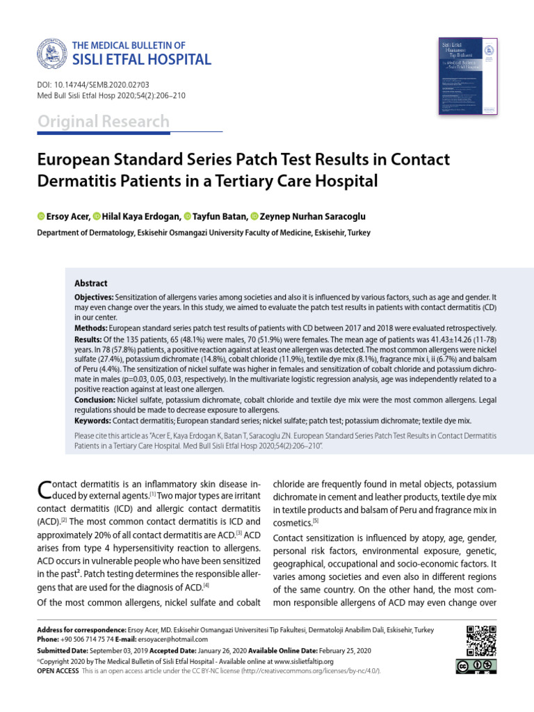 Patch Test Results in Contact Dermatitis | PDF | Skin