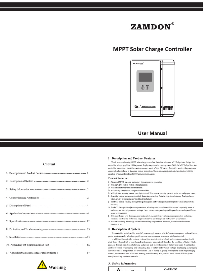 Wonder2 (MPPT Solar Charge Controller) User Manual | PDF