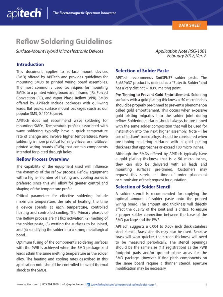 Data Sheet Surface Mount Reflow Soldering | PDF | Soldering | Solder