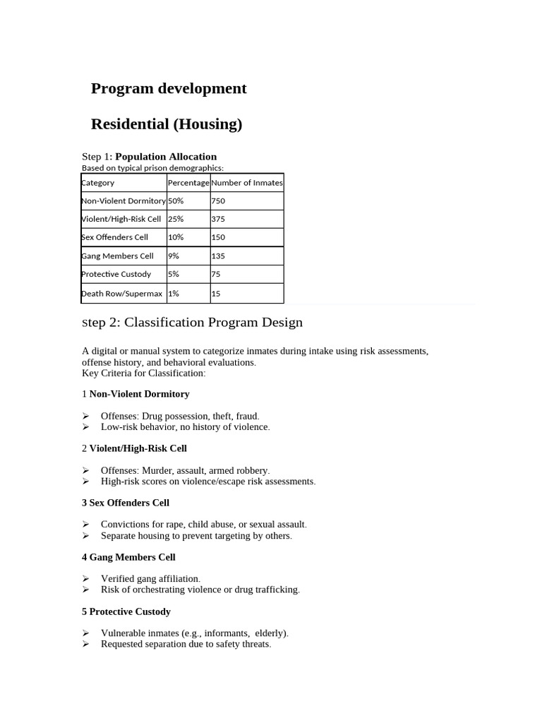 Prison Inmate Housing Program Design | PDF