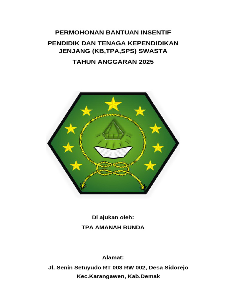 Permohonan Insentif Pendidik TPA 2025 | PDF