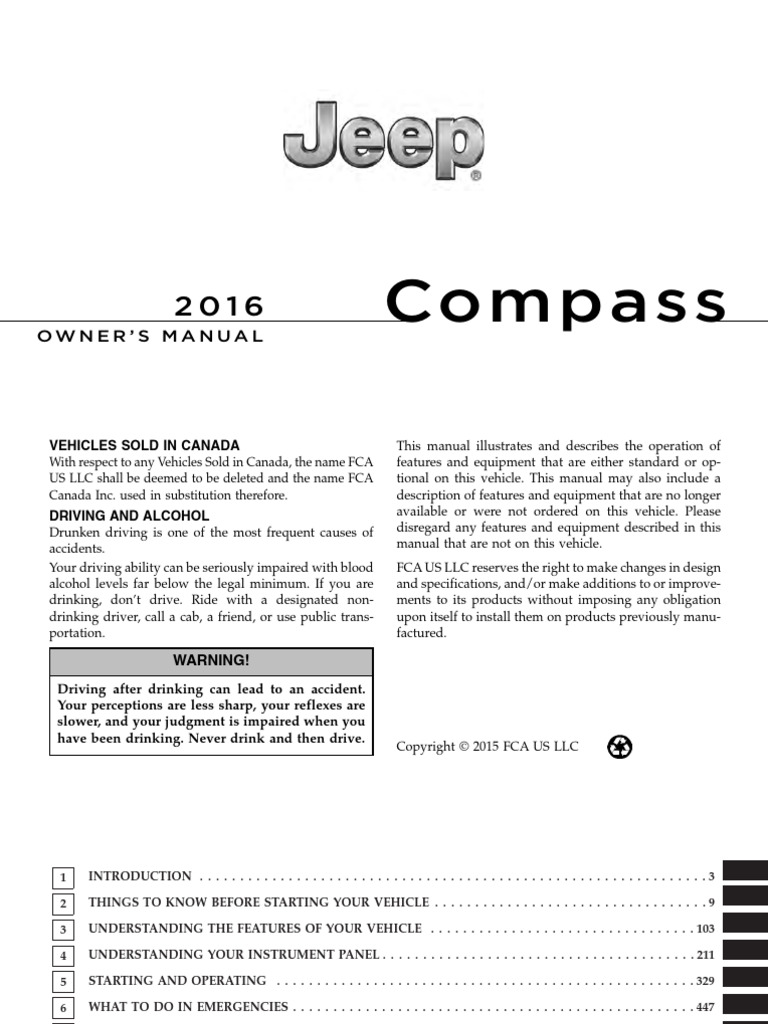2016 Compass Owner's Manual Canada | PDF | Traffic Collision | Seat Belt