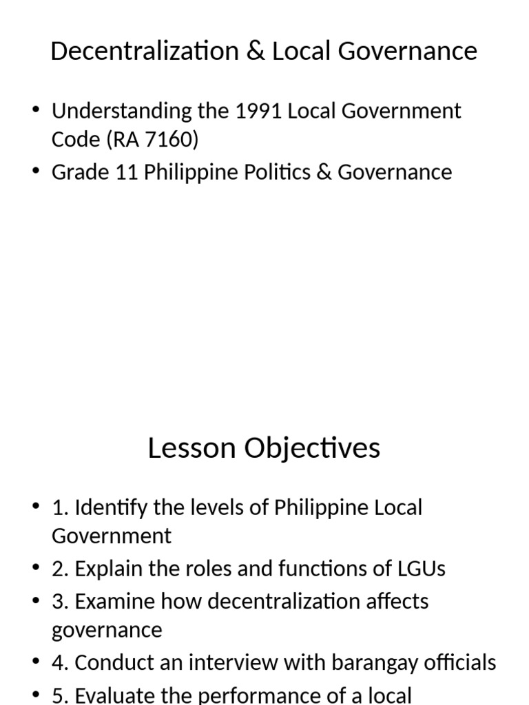 Decentralization in Philippine Governance | PDF | Local Government | Taxes