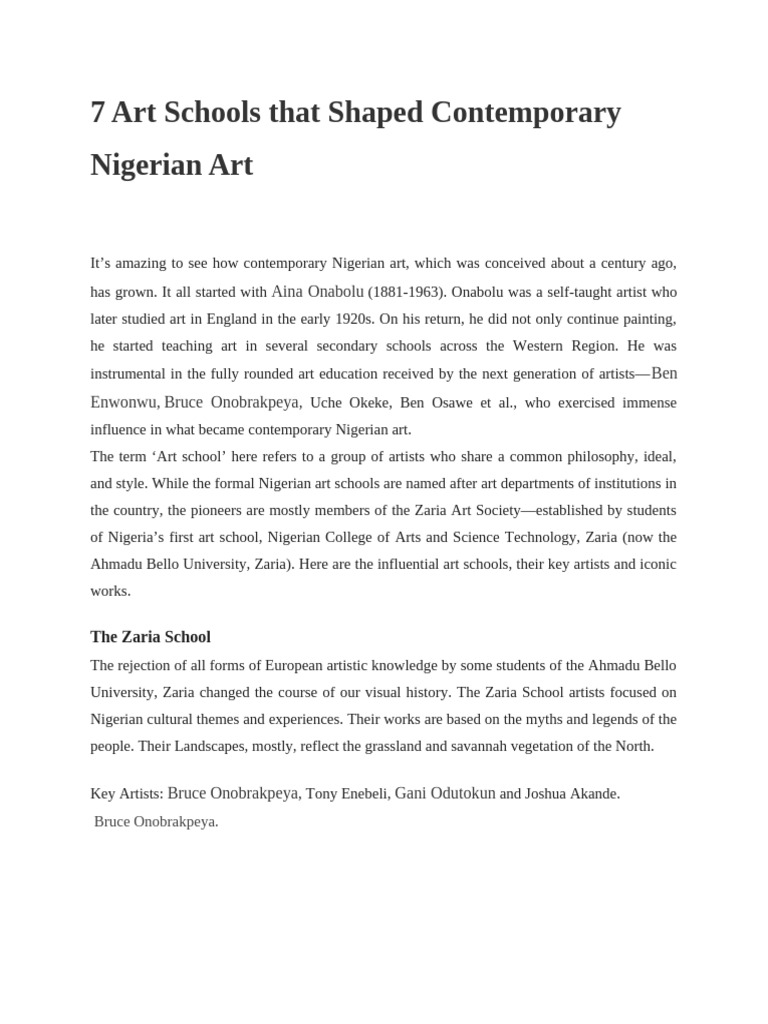 Influential Art Schools in Nigeria | PDF | The Arts | Nigeria