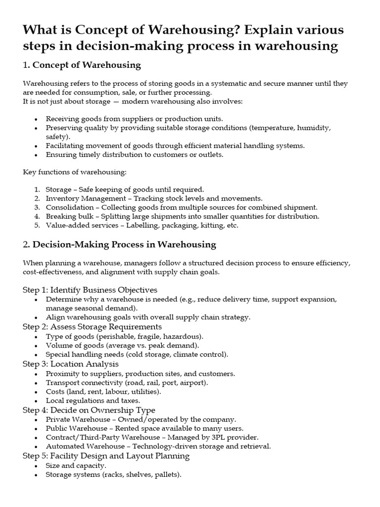 Warehousing Concepts and Decision-Making Steps | PDF | Warehouse ...