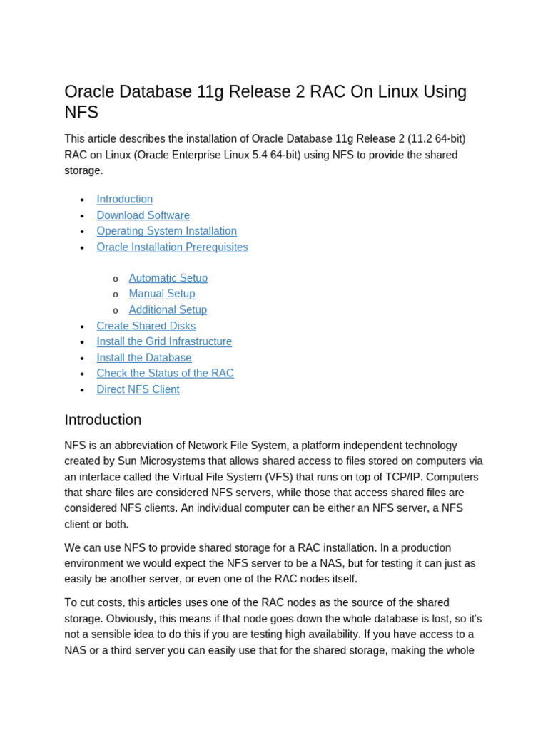 Install Oracle 11g RAC on Linux with NFS | PDF | Databases | System ...