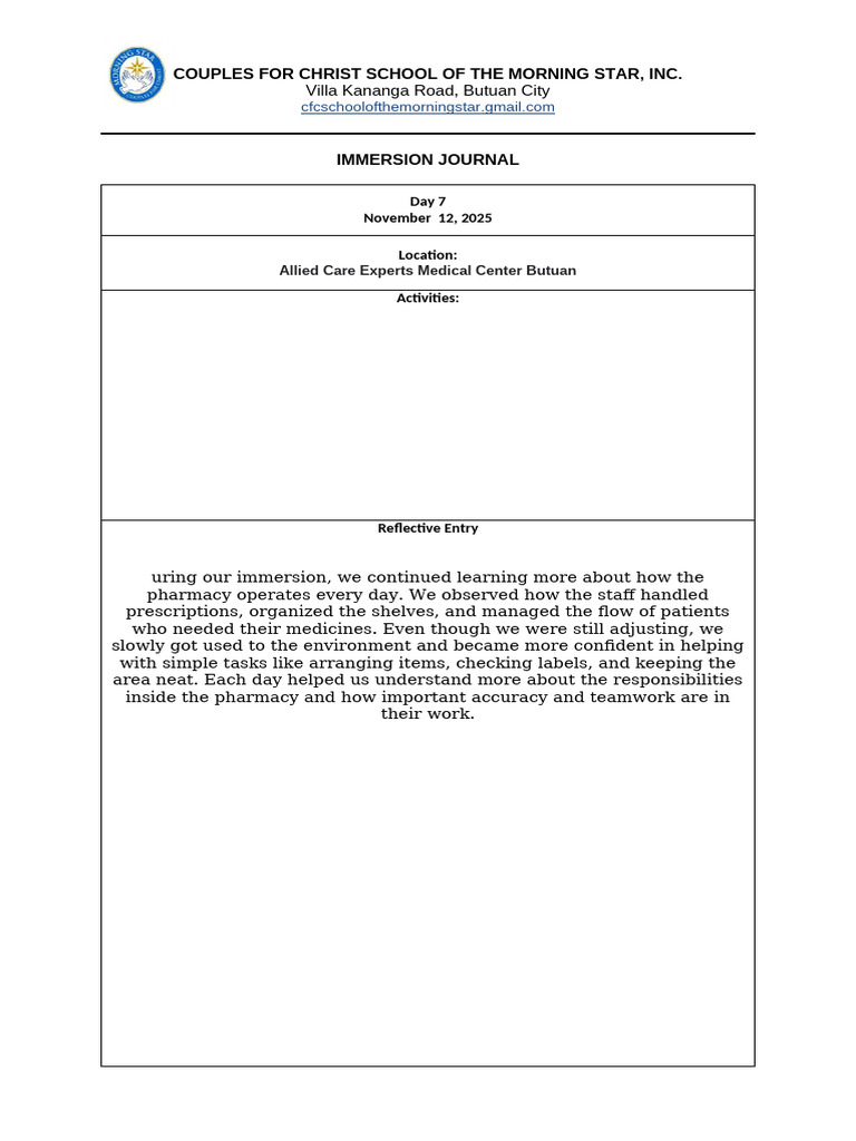 Immersion-Journal. 5 Docx | PDF